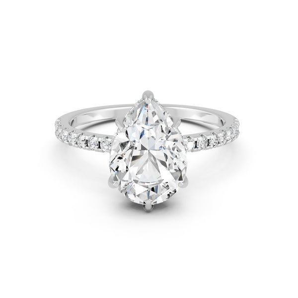 2.09Ct Pear Cut Moissanite Hidden Halo Engagement Ring 14K Gold Plated