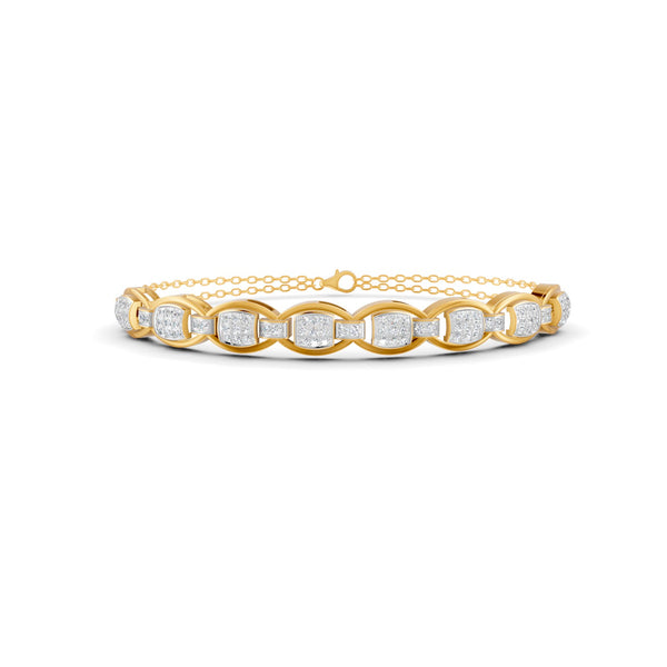 0.84 Ct Round Cut Moissanite Geometric Cluster Link Bracelet 14K Yellow Gold Plated