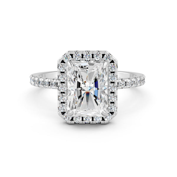 2.15Ct Emerald Cut Moissanite Halo Engagement Ring 14K Gold Plated