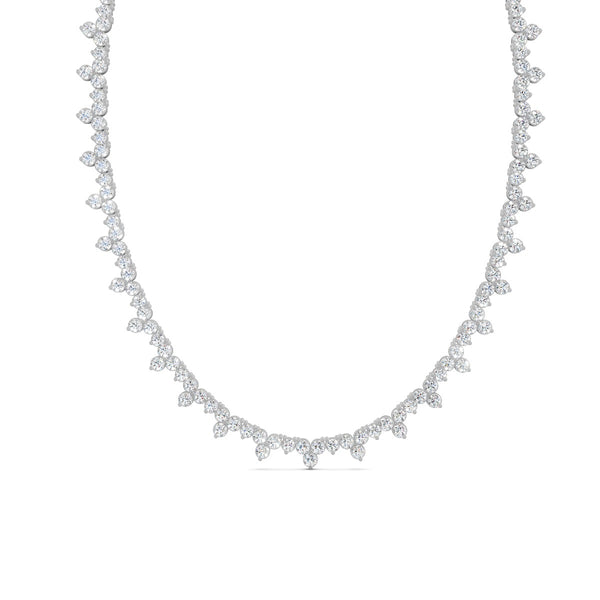 16.90 Ct Round Cut Moissanite Floral Cluster Tennis Necklace 14K Yellow Gold Plated