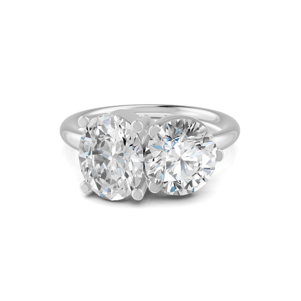 3.32 Ct Oval & Round Cut Real Moissanite Toi Et Moi Ring 14K Yellow Gold Plated
