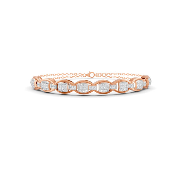 0.84 Ct Round Cut Moissanite Geometric Cluster Link Bracelet 14K Yellow Gold Plated