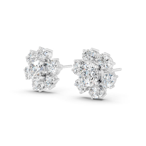 8.45Ct Rund & Oval Cut Moissanite Flower Stud Earrings 14K Gold Plated