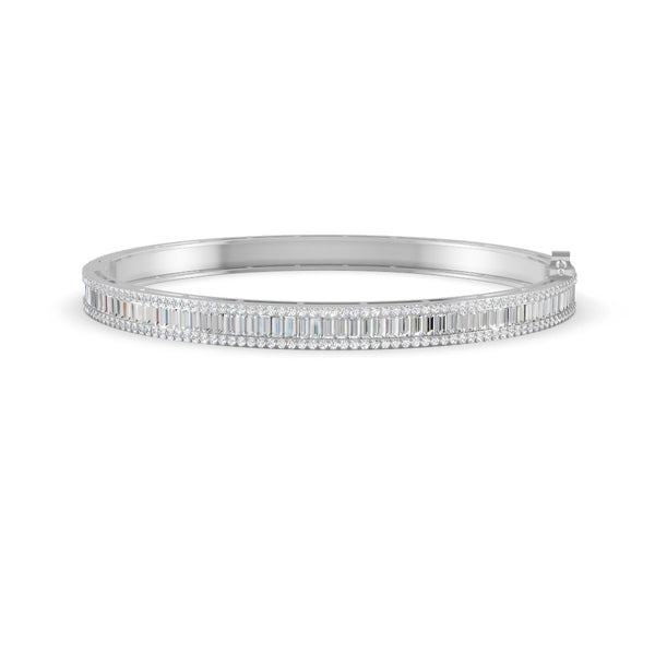 3.79 Ct Baguette & Round Natural Moissanite Women's Bangle Bracelet 14K Gold Plated