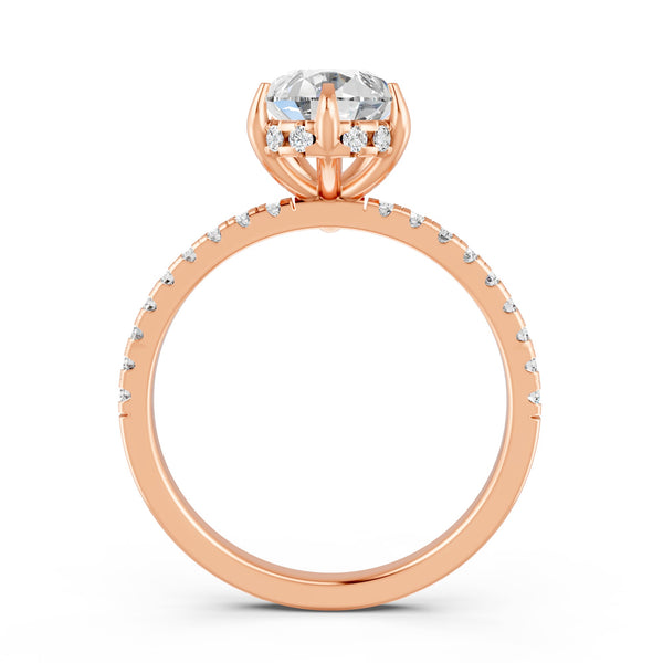 2.09Ct Pear Cut Moissanite Hidden Halo Engagement Ring 14K Gold Plated