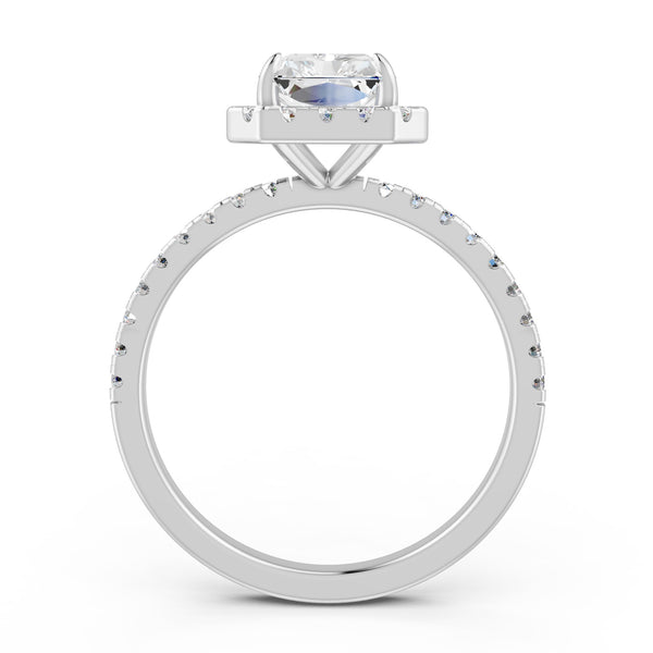 2.15Ct Emerald Cut Moissanite Halo Engagement Ring 14K Gold Plated