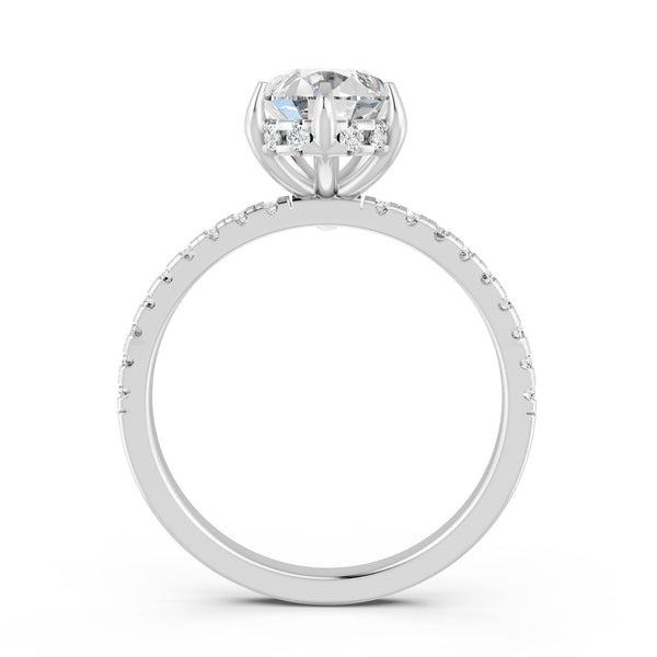 2.09Ct Pear Cut Moissanite Hidden Halo Engagement Ring 14K Gold Plated