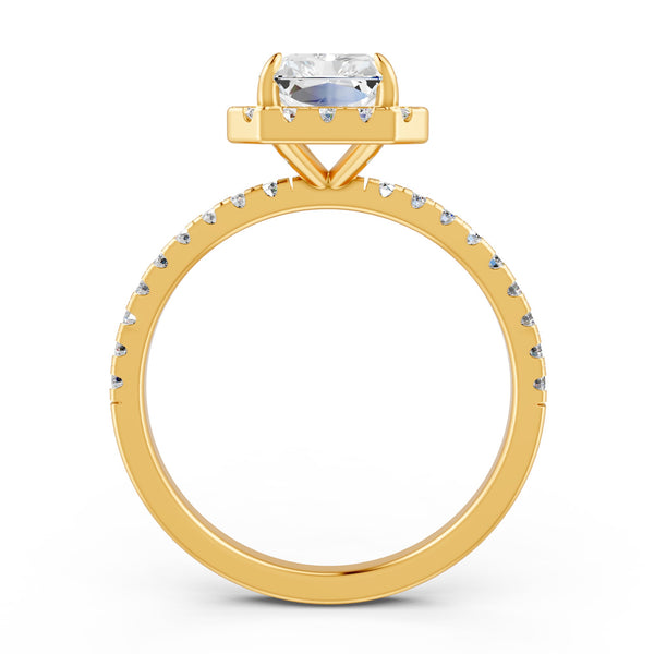 2.15Ct Emerald Cut Moissanite Halo Engagement Ring 14K Gold Plated