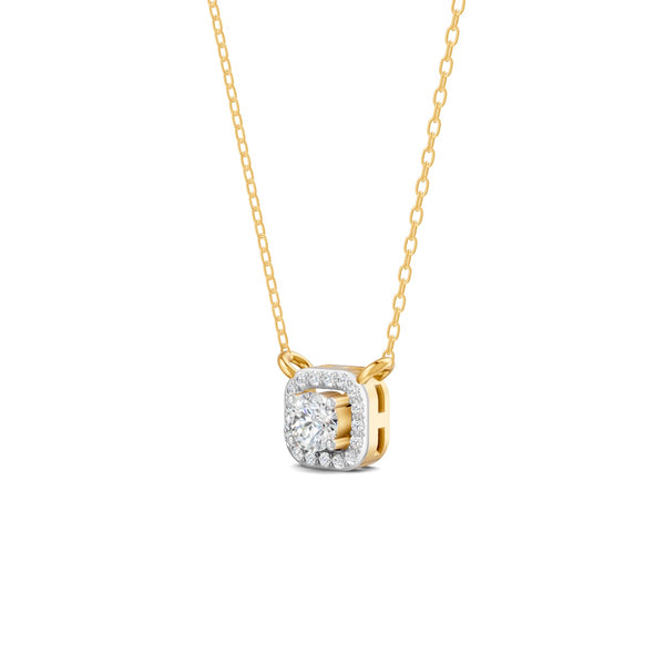 0.30 Ct Round Cut Moissanite Women's Halo Necklace Pendant 14K Gold Plated
