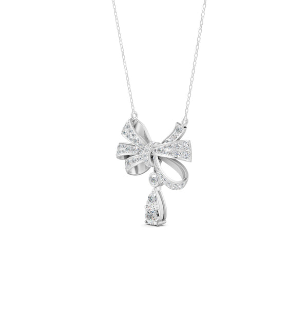 1.69 Ct Round Cut Moissanite Bow Pendant Necklace In 14K Yellow Gold Pllated