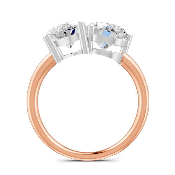 3.32 Ct Oval & Round Cut Real Moissanite Toi Et Moi Ring 14K Yellow Gold Plated