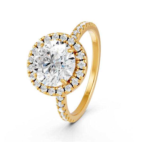 1.87Ct Round Cut Moissanite Halo Engagement Ring 14K Gold Plated