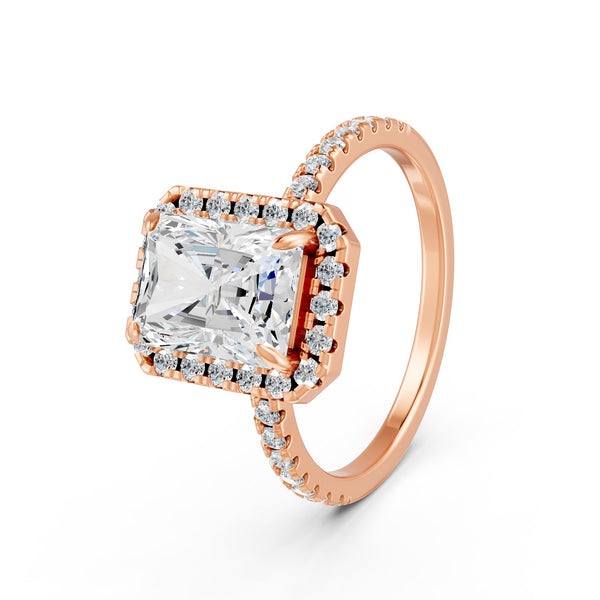 2.15Ct Emerald Cut Moissanite Halo Engagement Ring 14K Gold Plated