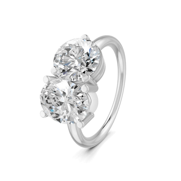 3.32 Ct Oval & Round Cut Real Moissanite Toi Et Moi Ring 14K Yellow Gold Plated