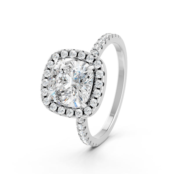 2.09 Ct Cushion & Round Cut Moissanite Engagement Ring 14K Gold Plated