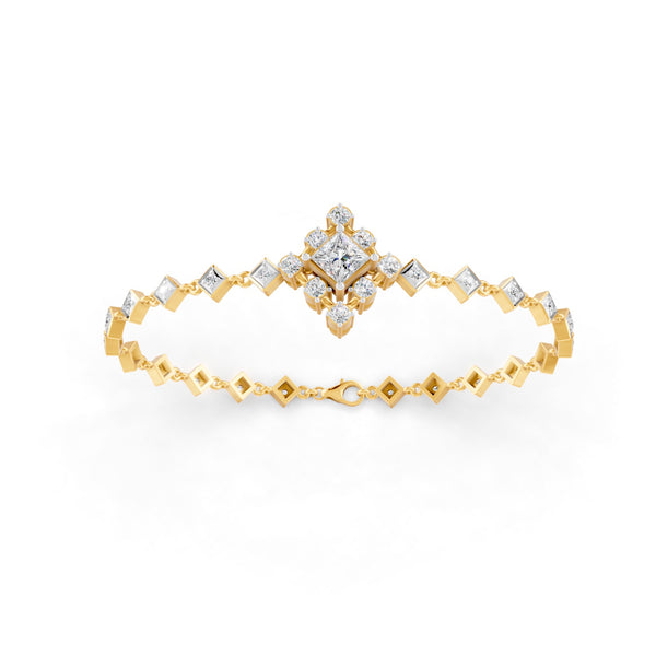 1.70 Ct Round Cut Moissanite Geometric Link Bracelet 14K Yellow Gold Plated