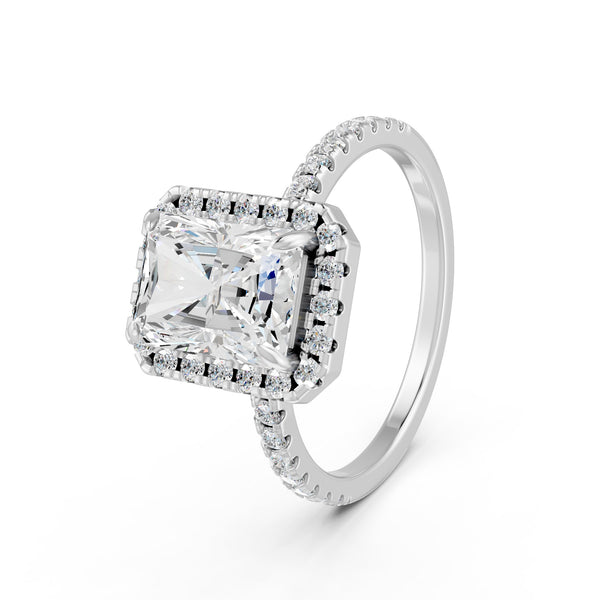 2.15Ct Emerald Cut Moissanite Halo Engagement Ring 14K Gold Plated