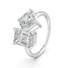 4.17 Ct Emerald & Asscher Cut Real Moissanite Toi Et Moi Ring 14K Yellow Gold Plated