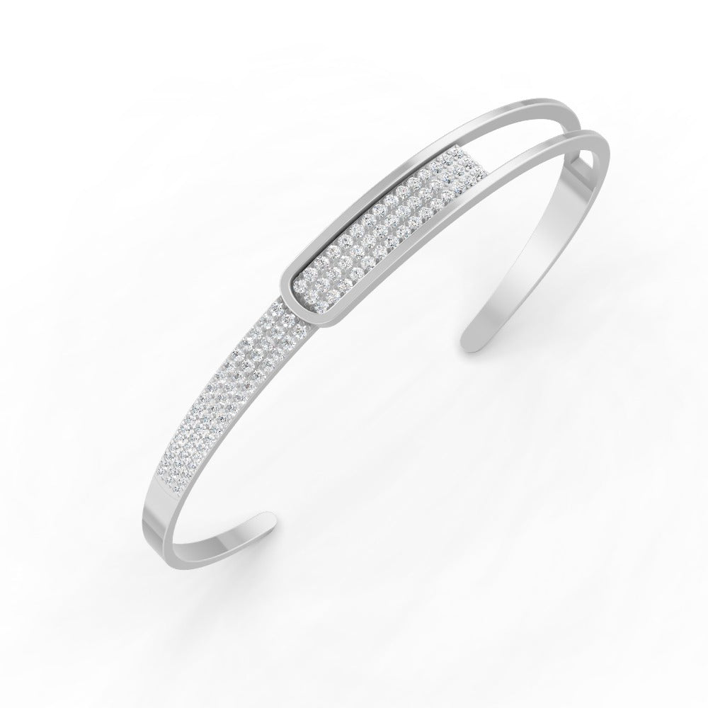 0.85 Ct Round Cut Natural Moissanite Women Cuff Bangle Bracelets 14K Gold Plated