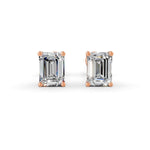 Load image into Gallery viewer, Emerald Cut Real Moissanite 4 Prong Solitaire Stud Earrings Screw Back 14K Gold Plated