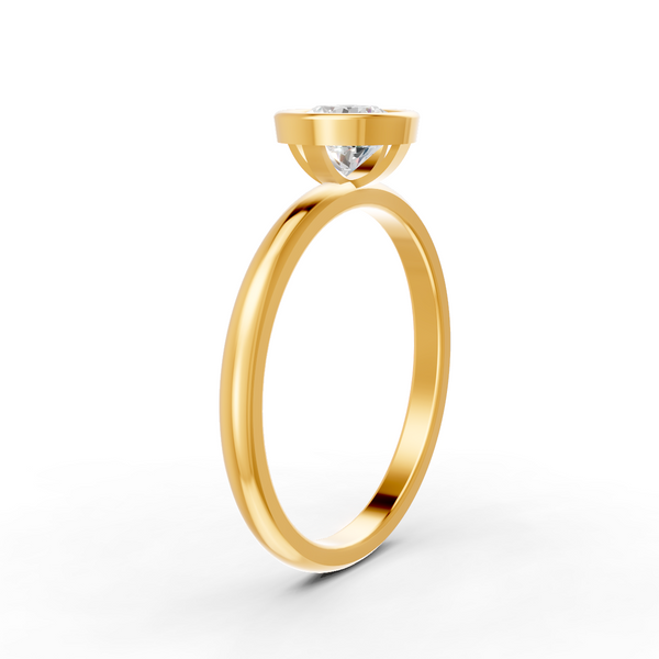 1-5 Ct Round Cut Real Moissanite Bezel Set Solitaire Ring 14K Yellow Gold Plated