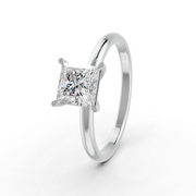 Princess Cut Real Moissanite 4 Prong Solitaire Ring 14K Gold Plated