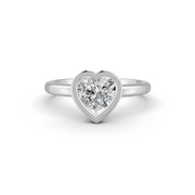 Heart Cut Real Moissanite Bezel Set Solitaire Ring 14K Gold Plated