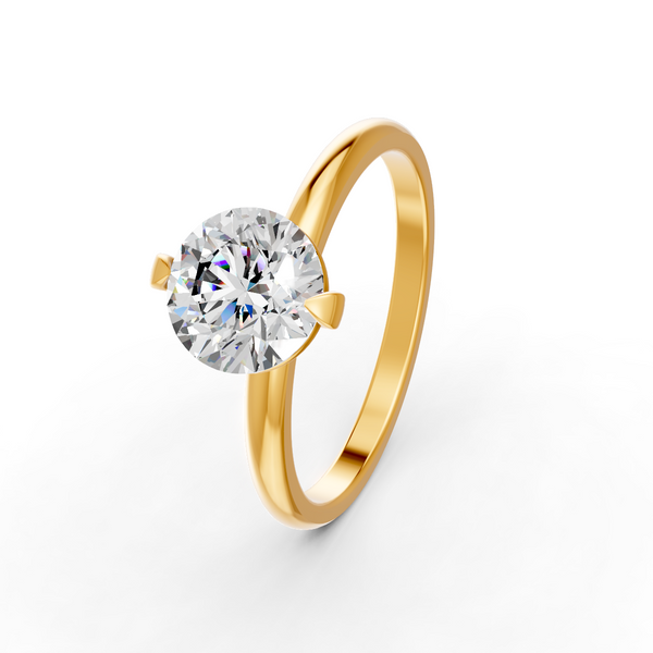 1-5 Ct Round Cut Real Moissanite 2 Prong Solitaire Ring 14K Yellow Gold Plated