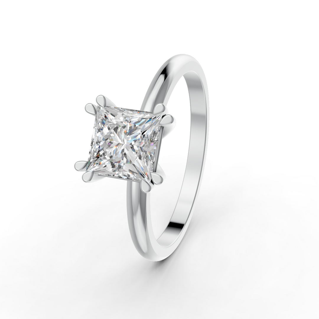 Princess Cut Real Moissanite Double 4 Prong Solitaire Ring 14K Gold Plated