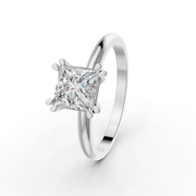 Princess Cut Real Moissanite Double 4 Prong Solitaire Ring 14K Gold Plated