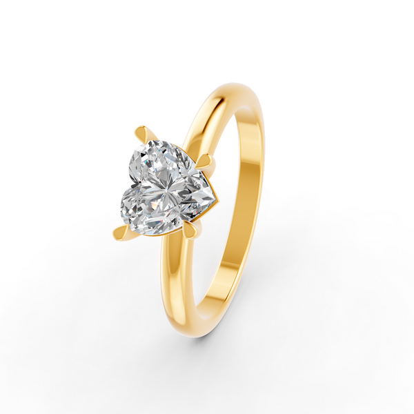 1-5 Ct Heart Cut Real Moissanite 4 Prong Solitaire Ring 14K Yellow Gold Plated