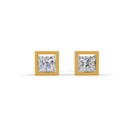 Load image into Gallery viewer, Princess Cut Real Moissanite Bezel Set Solitaire Stud Earrings Screw Back 14K Gold Plated