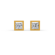 Princess Cut Real Moissanite Bezel Set Solitaire Stud Earrings Screw Back 14K Gold Plated