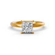 Princess Cut Real Moissanite 4 Prong Solitaire Ring 14K Gold Plated