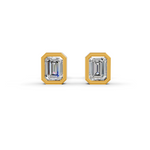 Load image into Gallery viewer, Emerald Cut Real Moissanite Bezel Set Solitaire Stud Earrings Screw Back 14K Gold Plated