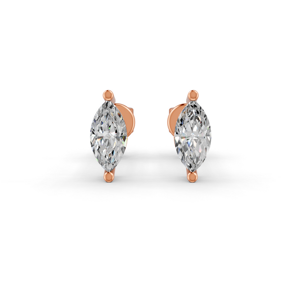 Marquise Cut Real Moissanite 2 Prong Solitaire Stud Earrings Screw Back 14K Gold Plated