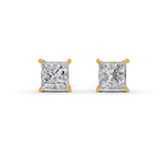 Load image into Gallery viewer, Princess Cut Real Moissanite 4 Prong Solitaire Stud Earrings Screw Back 14K Gold Plated