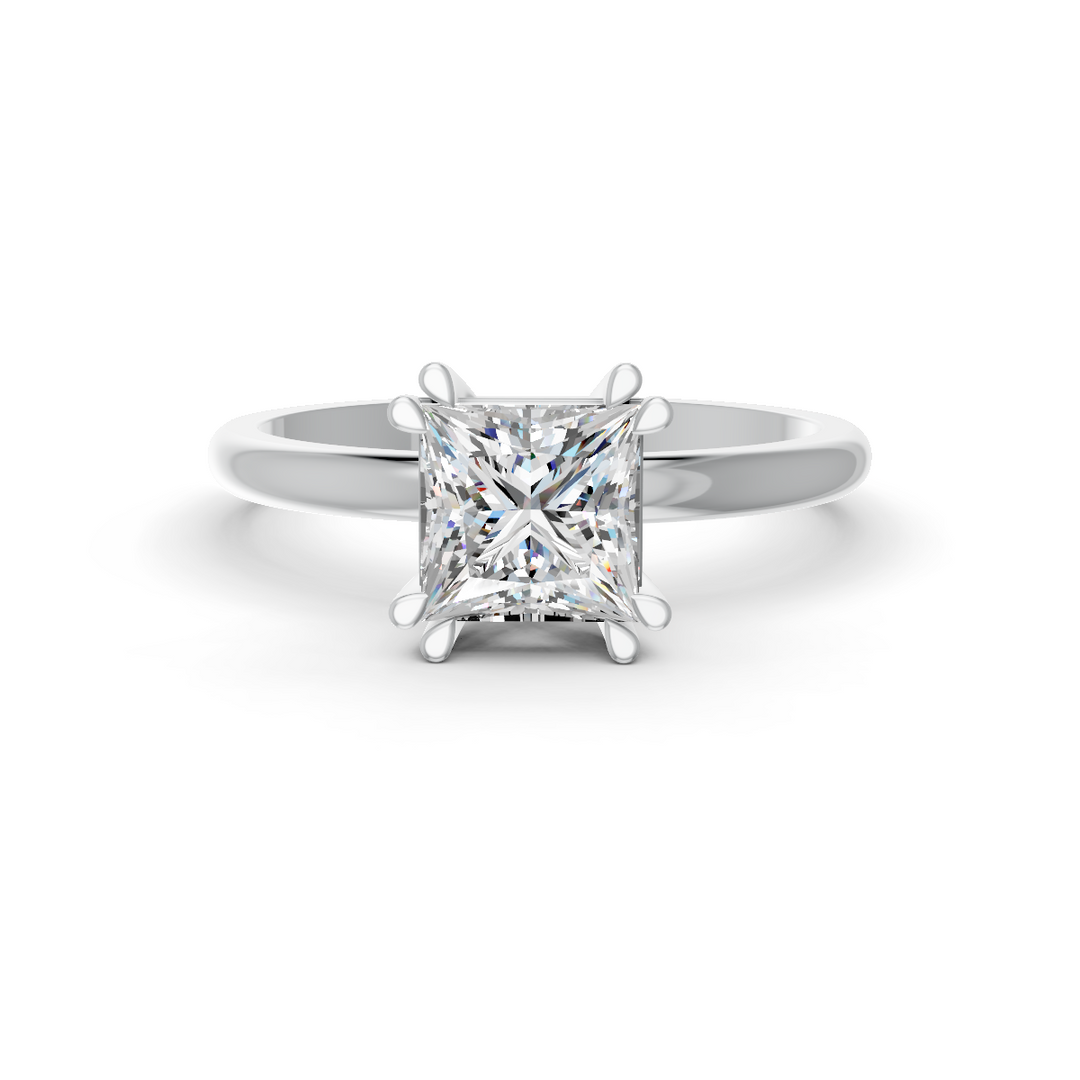 Princess Cut Real Moissanite Double 4 Prong Solitaire Ring 14K Gold Plated