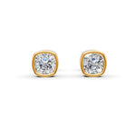 Load image into Gallery viewer, Cushion Cut Real Moissanite Bezel Set Solitaire Stud Earrings Screw Back 14K Gold Plated