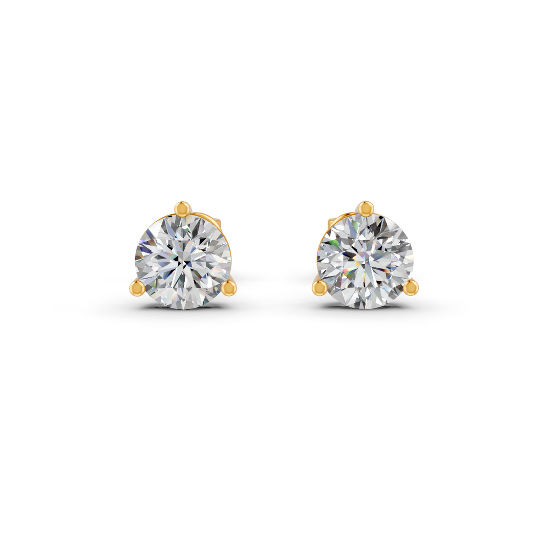 Round Cut Real Moissanite 3 Prong Solitaire Stud Earrings 14K Gold Plated