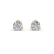 Round Cut Real Moissanite 3 Prong Solitaire Stud Earrings 14K Gold Plated
