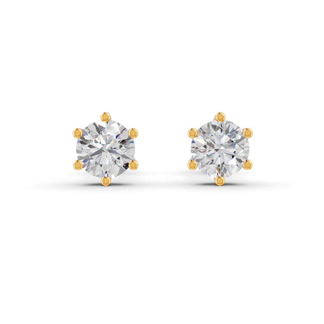 Round Cut Real Moissanite 6 Prong Solitaire Stud Earrings 14K Gold Plated