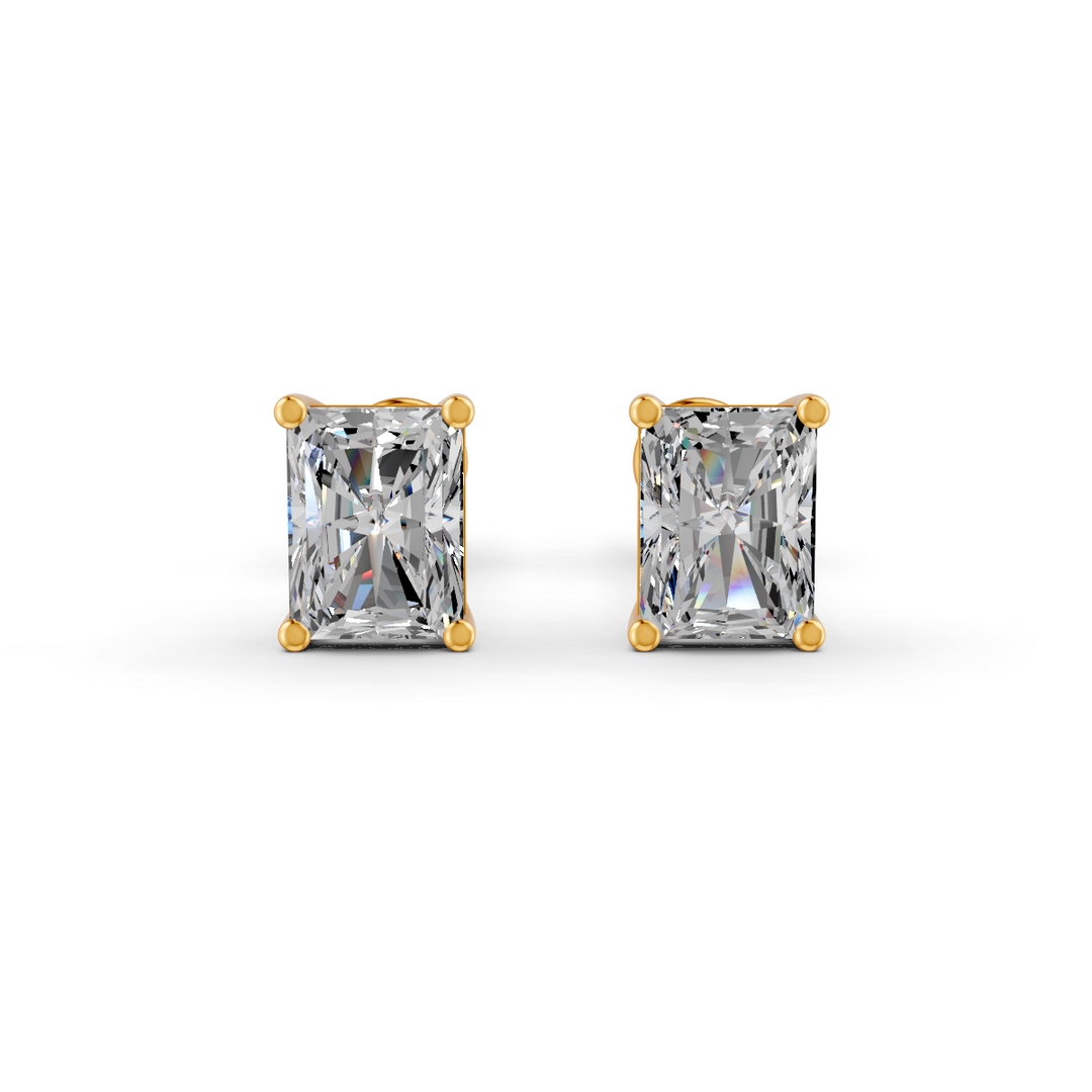 Radiant Cut Real Moissanite 4 Prong Solitaire Stud Earrings Screw Back 14K Gold Plated