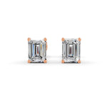 Load image into Gallery viewer, Emerald Cut Real Moissanite 4 Prong Solitaire Stud Earrings Screw Back 14K Gold Plated