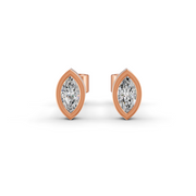Marquise Cut Real Moissanite Bezel Set Solitaire Stud Earrings Screw Back 14K Gold Plated