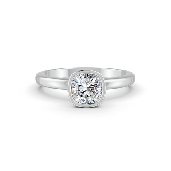 1-5 Ct Cushion Cut Real Moissanite Bezel Set Solitaire Ring 14K Yellow Gold Plated