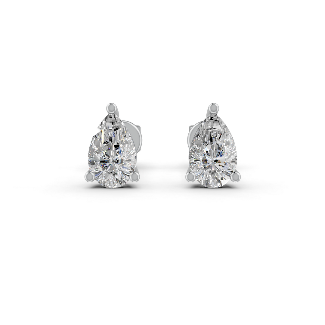 Pear Cut Real Moissanite 3 Prong Solitaire Stud Earrings Screw Back 14K Gold Plated