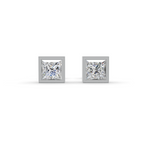 Load image into Gallery viewer, Princess Cut Real Moissanite Bezel Set Solitaire Stud Earrings Screw Back 14K Gold Plated