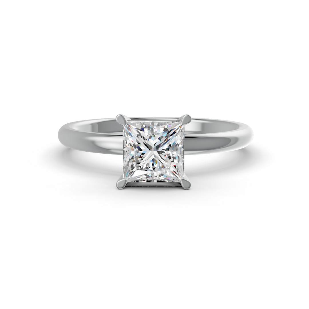 Princess Cut Real Moissanite 4 Prong Solitaire Ring 14K Gold Plated