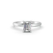 Emerald Cut Real Moissanite 4 Prong Solitaire Ring 14K Gold Plated